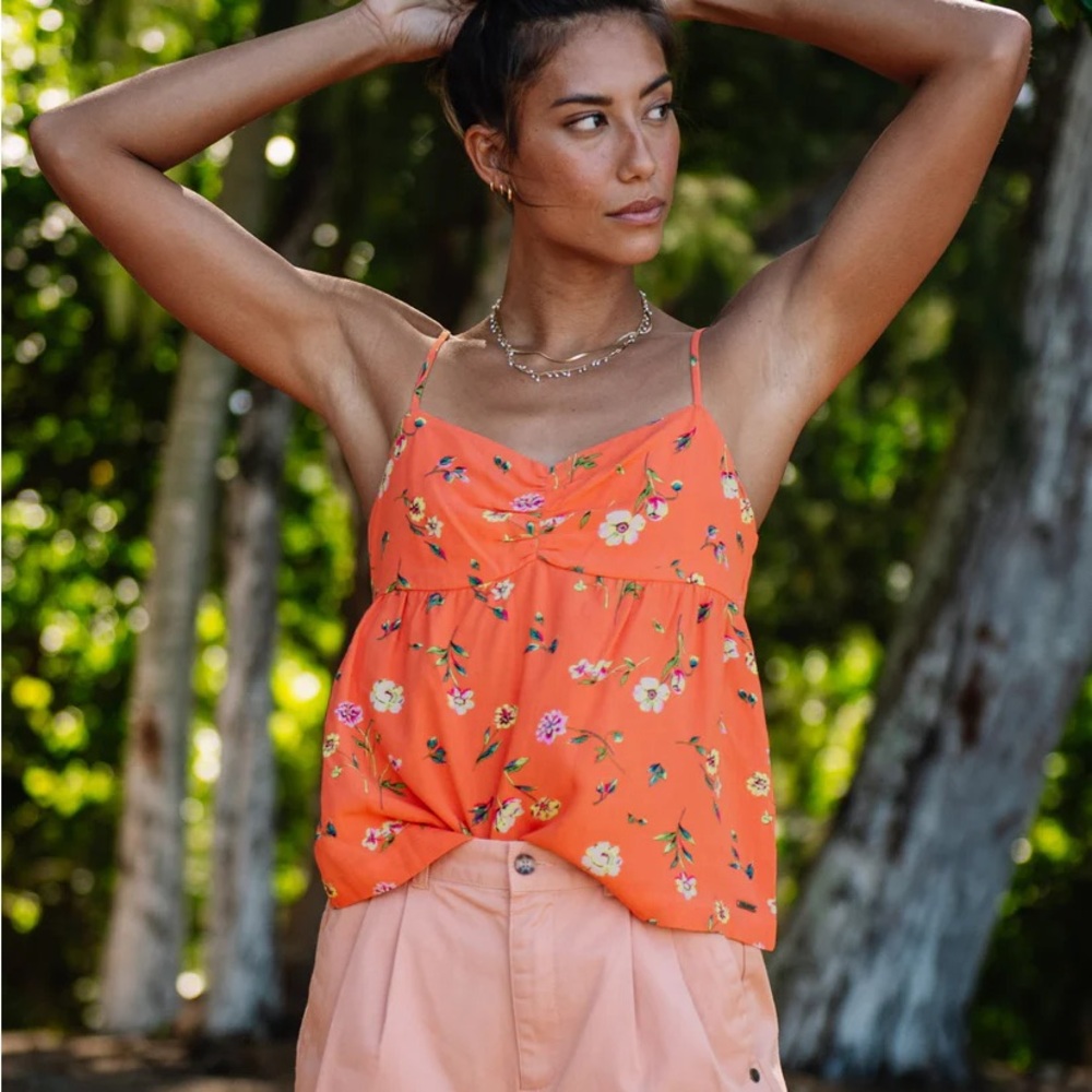 Volcom Floral Mucho Mahalo Coral Cami Flowy Tank Top